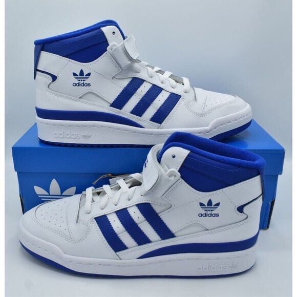 Adidas Originals Mens Size 10 Forum Mid White Royal Blue Sneakers